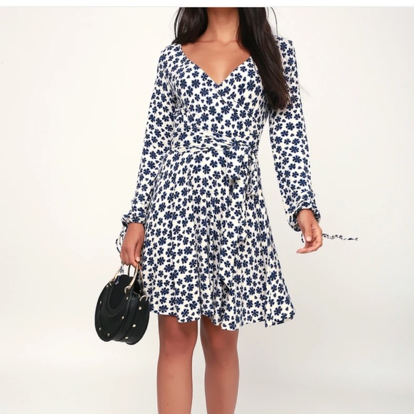 Free people Ivory Floral Print Long Sleeve Wrap Mini Dress - Picture 5 of 11